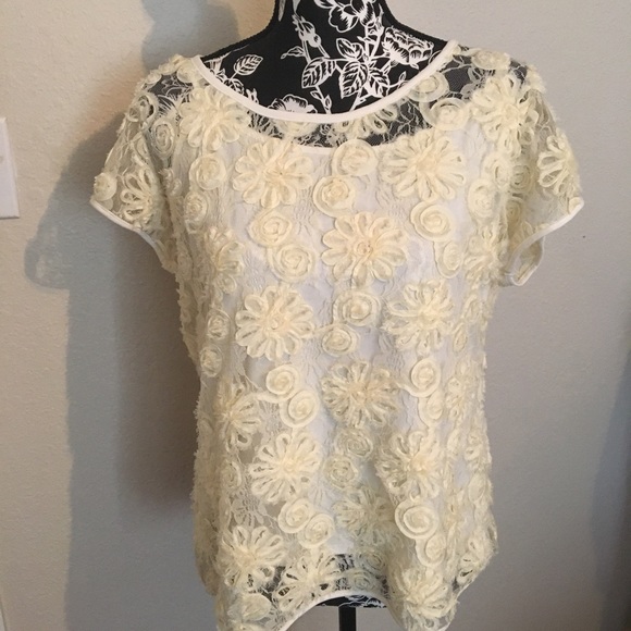 🎁2/$12 NWT VERSONA XL LIGHT YELLOW FLORAL CAP SLEEVE SHEER TOP & ADJUS TANK TOP - Picture 1 of 14